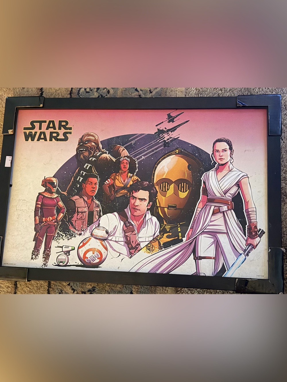 Framed 16x12 Star Wars Poster Art Print - Pink and Gold Character Collage Jedi
